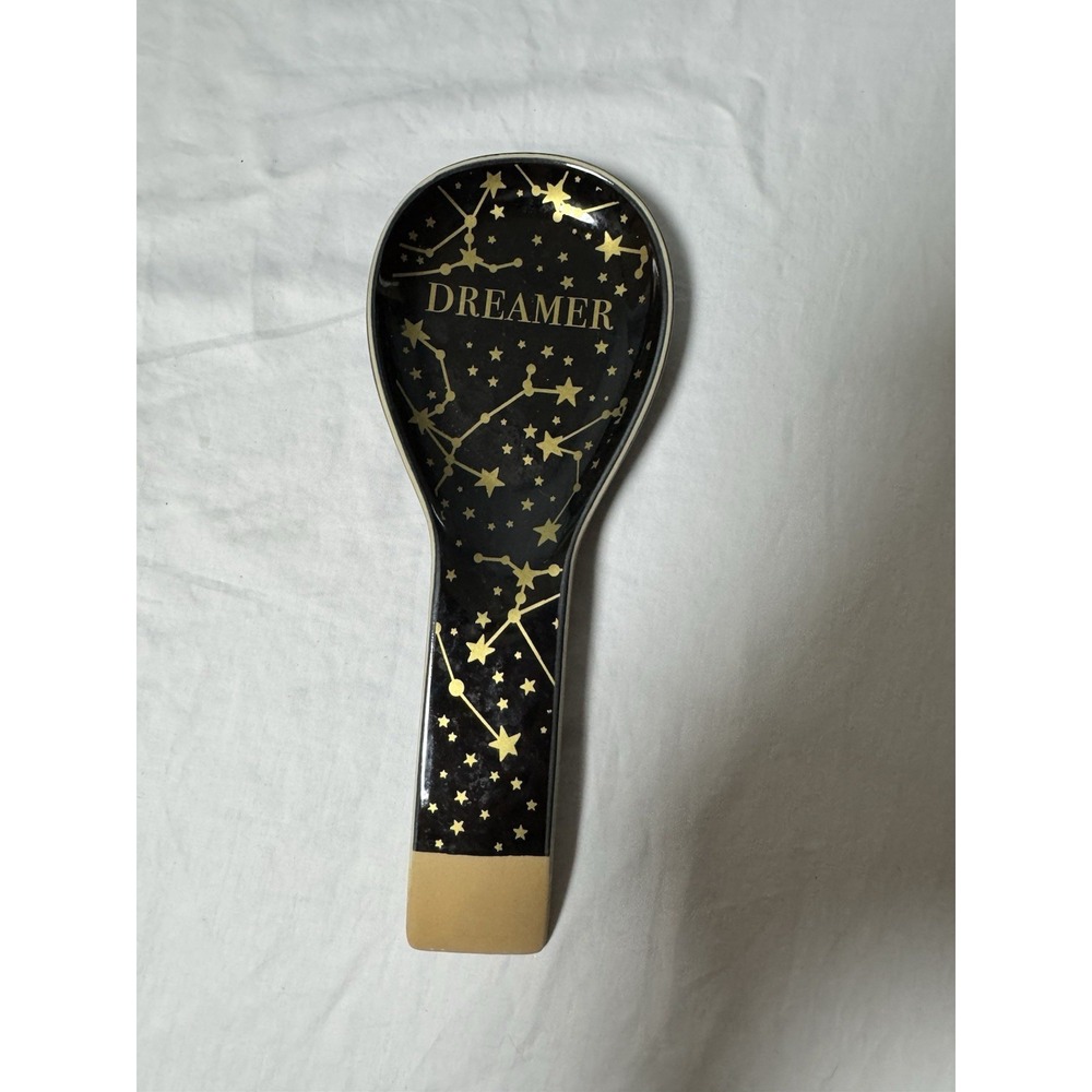 Spectrum Ceramic 10in Dreamer Spoon Rest Astrological Black Gold Kitchen Stars